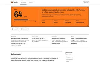 Thumbnail of a Tensile result: an orange rating plate reading 64 out of 100 beside the idea it rated.